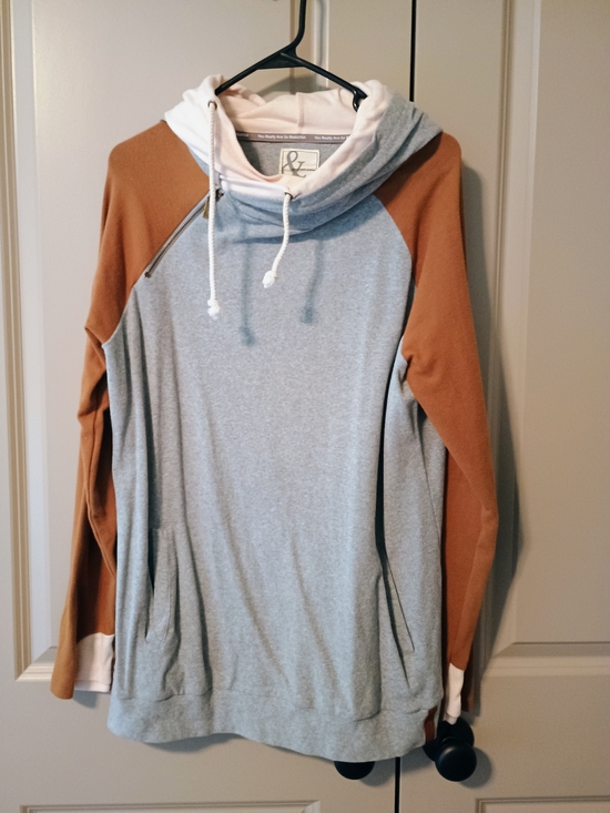 AMPERSAND AVE Tops - AMPERSAND AVE Gray & Brown Double Hooded sweatshirt